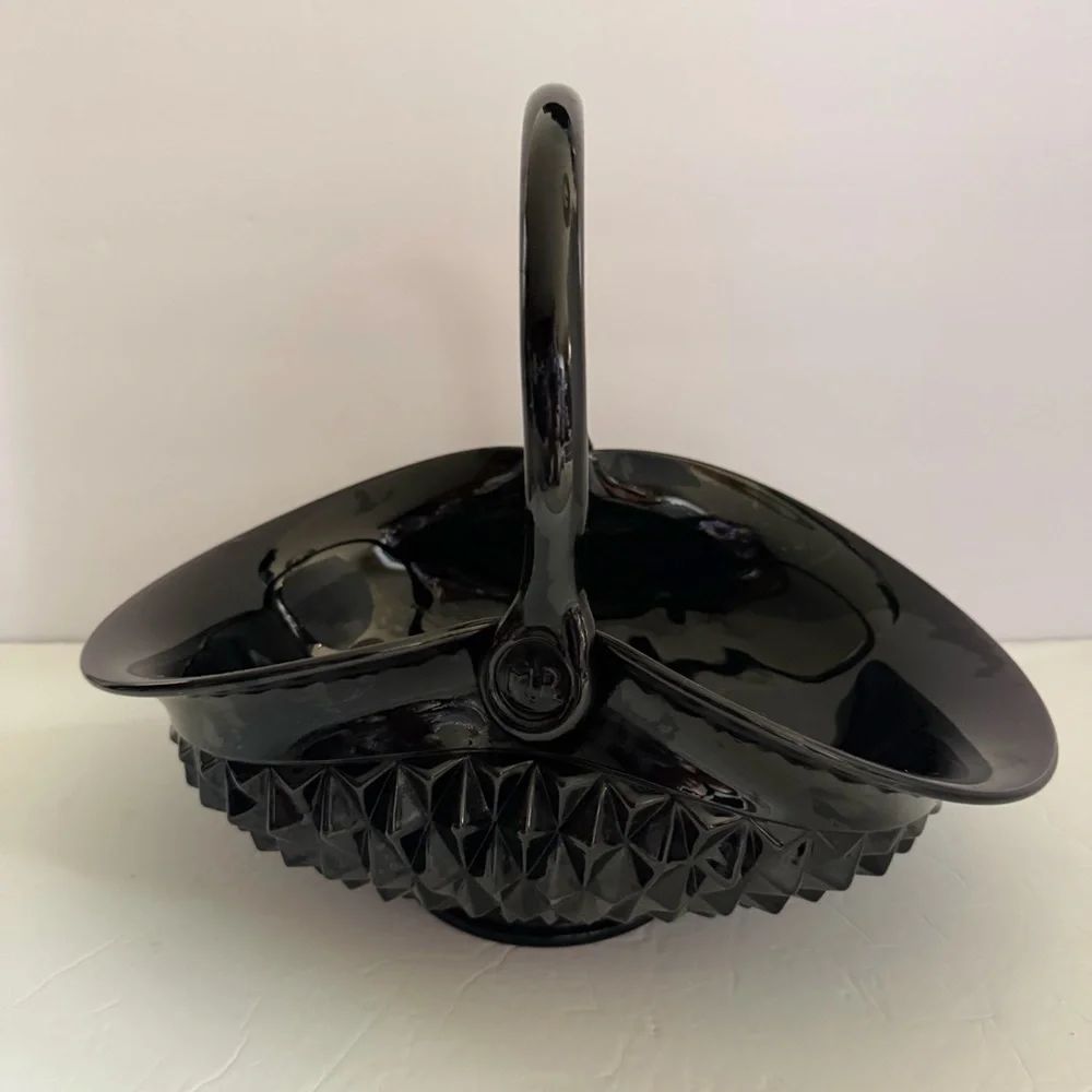 Indiana Glass Tiara Black Diamond Point Large Serving Basket